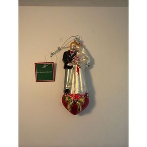 St. Nicholas Square Glass Bride and Groom Wedding Christmas Ornament